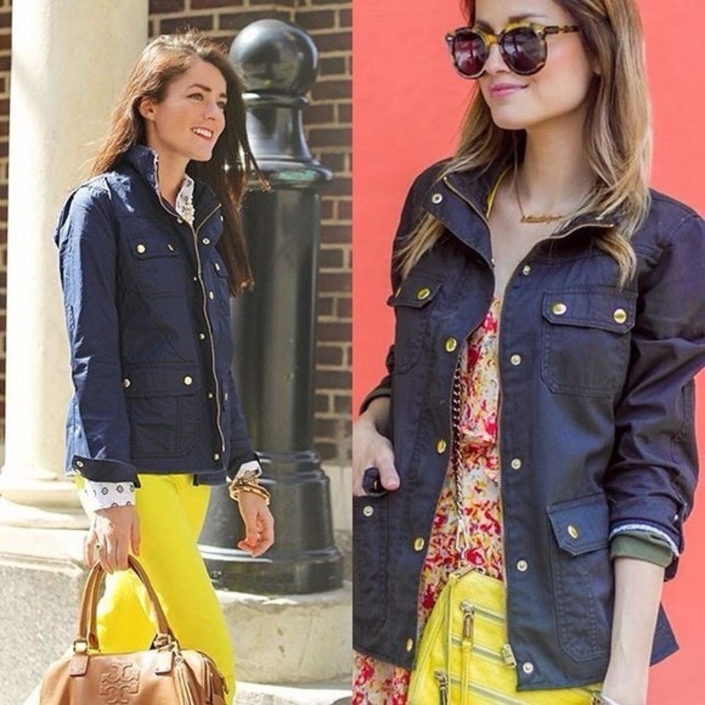 J.Crew Factory | Resin Coated Cotton Twill Utility Jacket in Navy